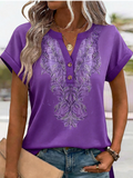 Loose V Neck Cotton Elegant T-Shirt