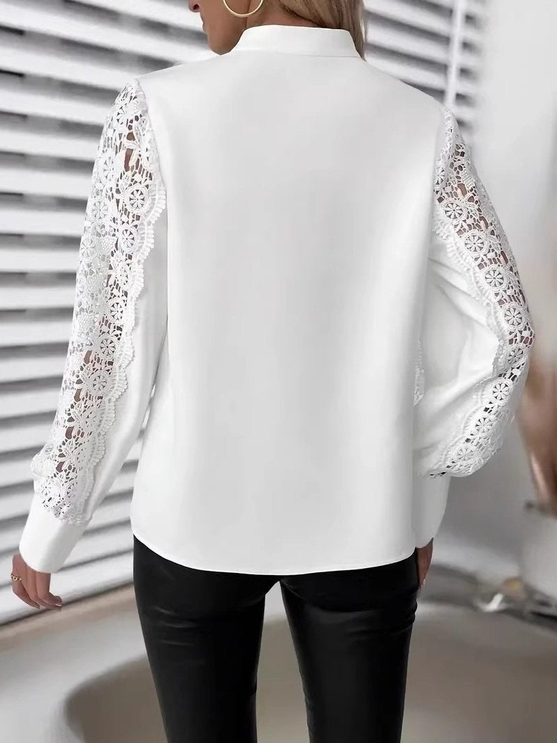 Women's Long Sleeve Shirt Spring/Fall White Plain Split Joint V Neck Daily Going Out Casual Top