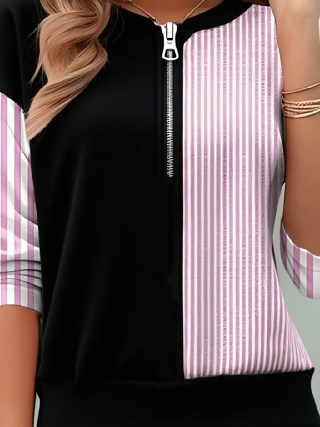 Cotton Loose Multicolor Block Simple Sweatshirt