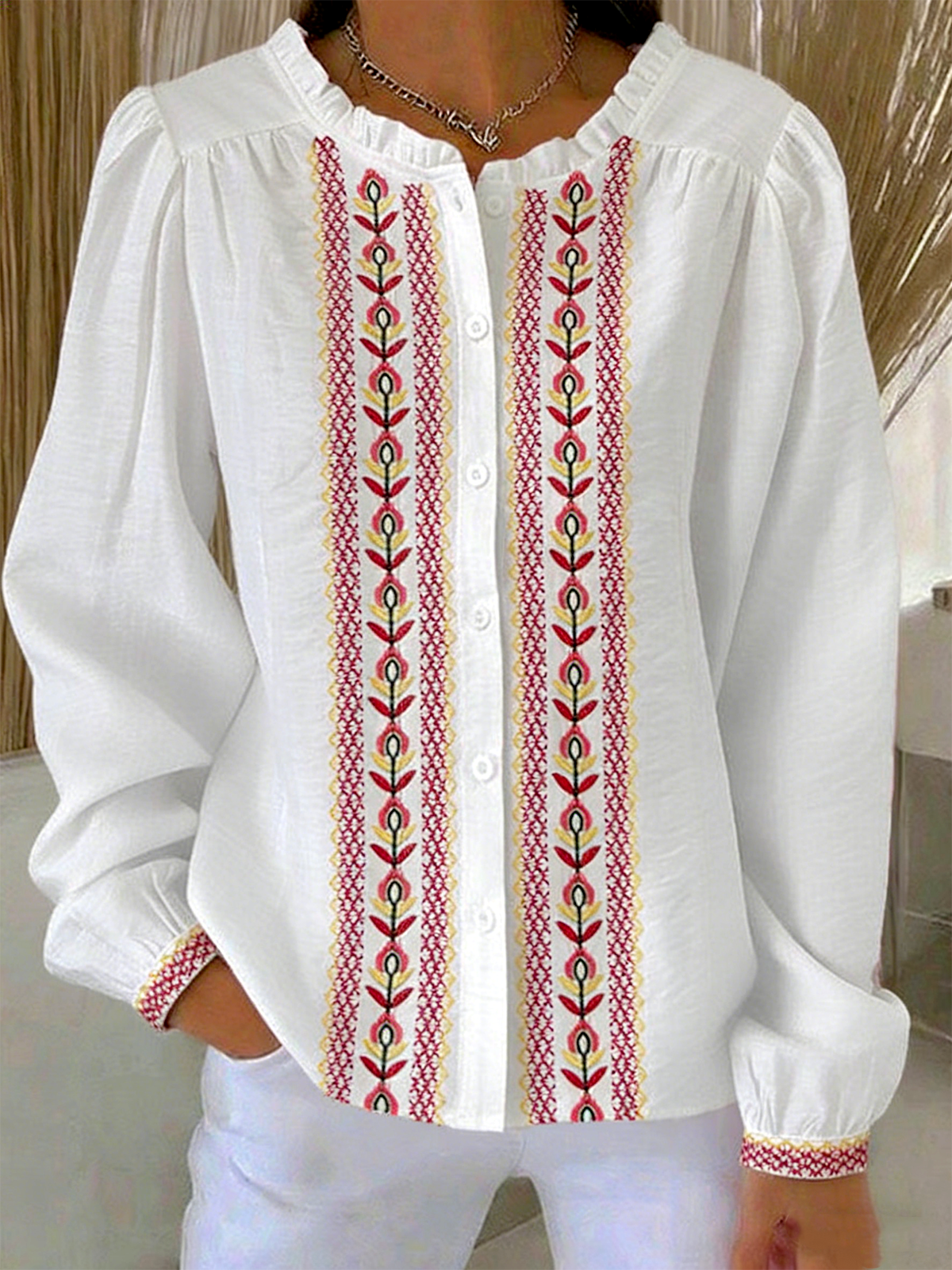 Boho Cotton Floral Loose Shirt