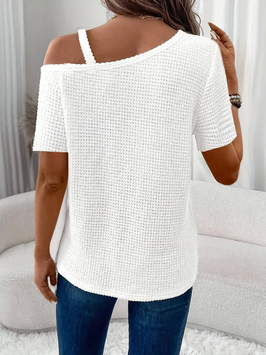 Women's Short Sleeve T-shirt Summer White Plain Split Joint Asymmetrical Daily Going Out Casual Top