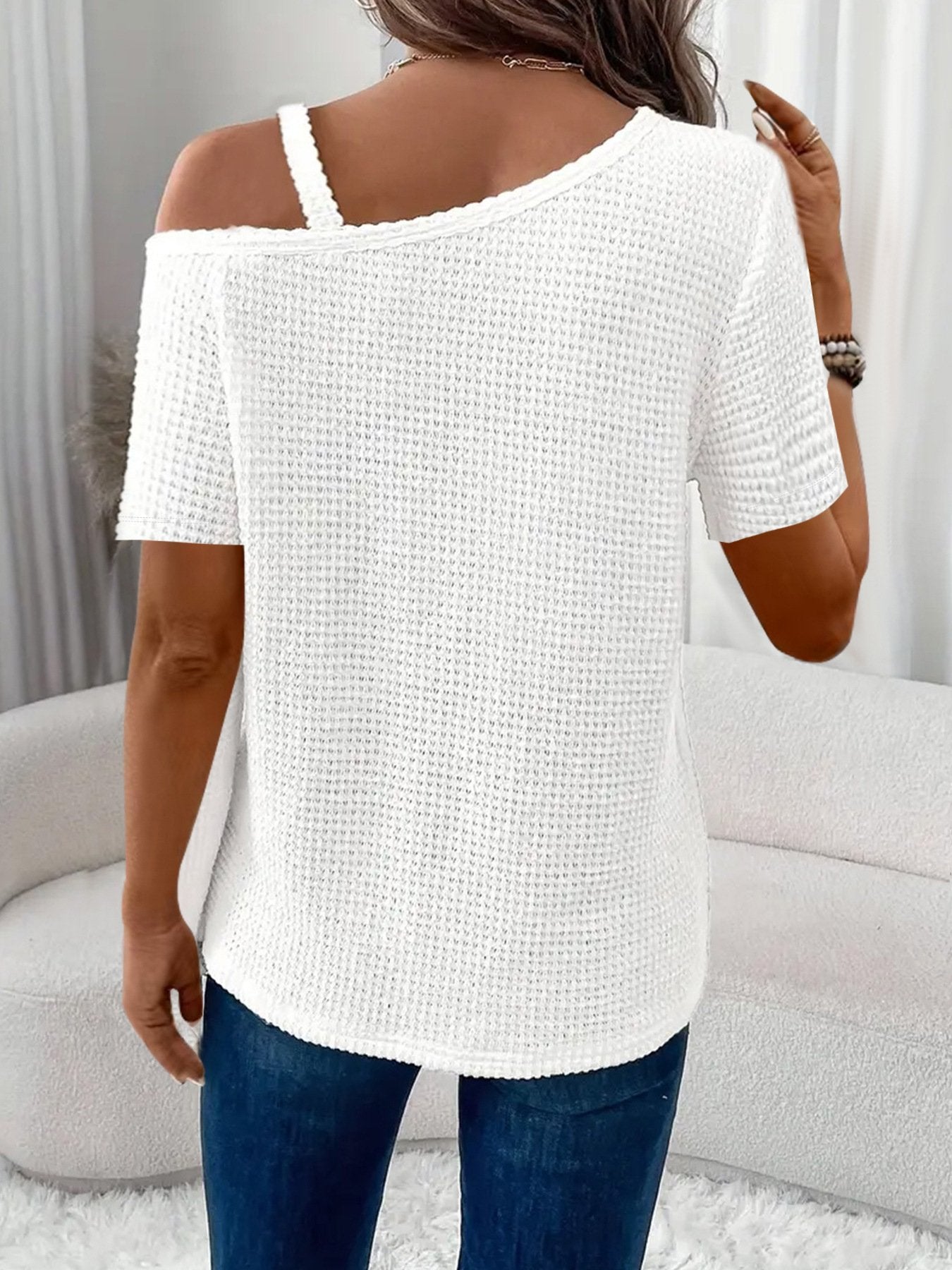 Women's Short Sleeve T-shirt Summer White Plain Split Joint Asymmetrical Daily Going Out Casual Top