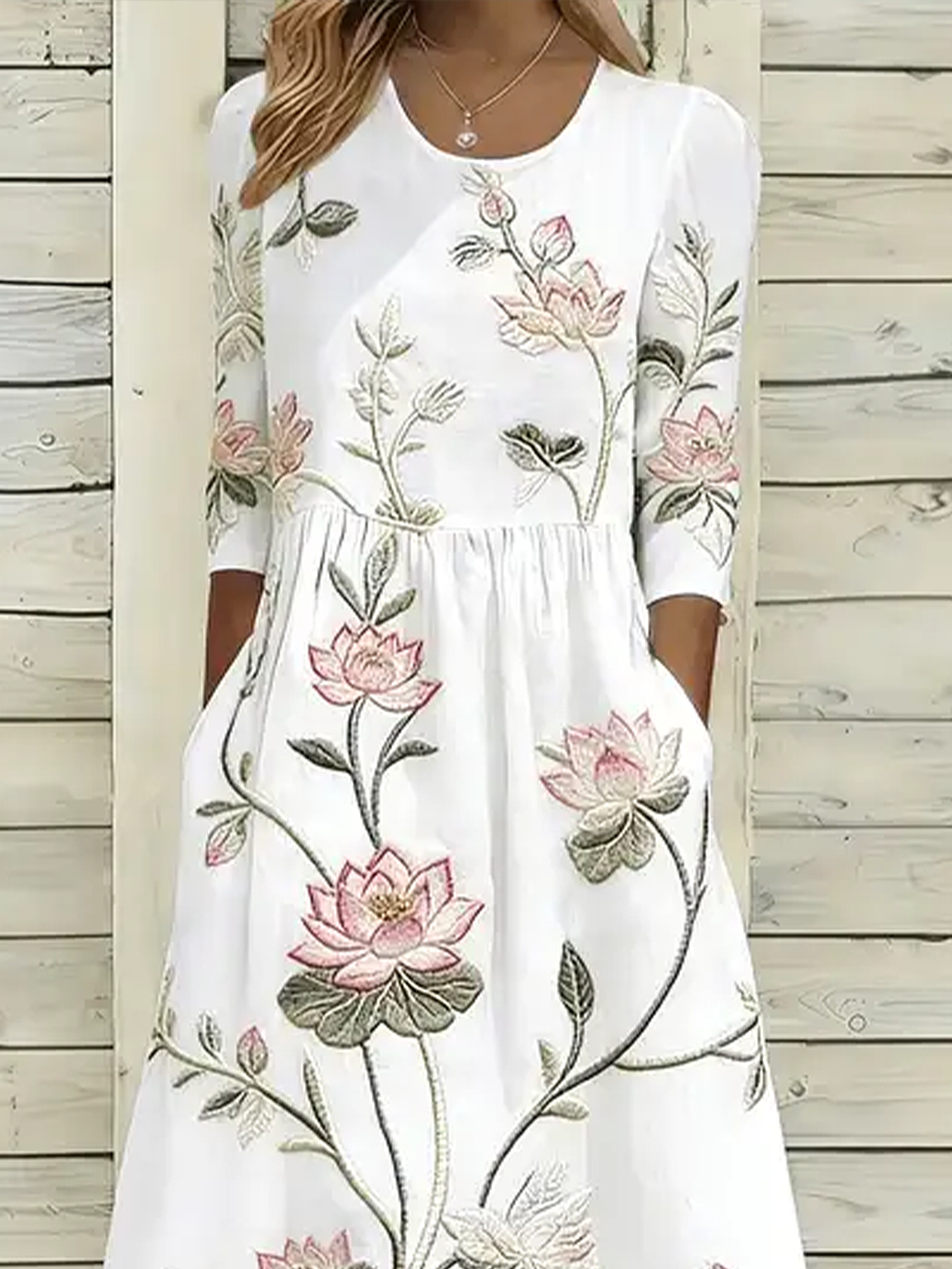 Women's Half Sleeve Summer White Floral Printing Crew Neck Daily Going Out Casual Maxi H-Line Dress