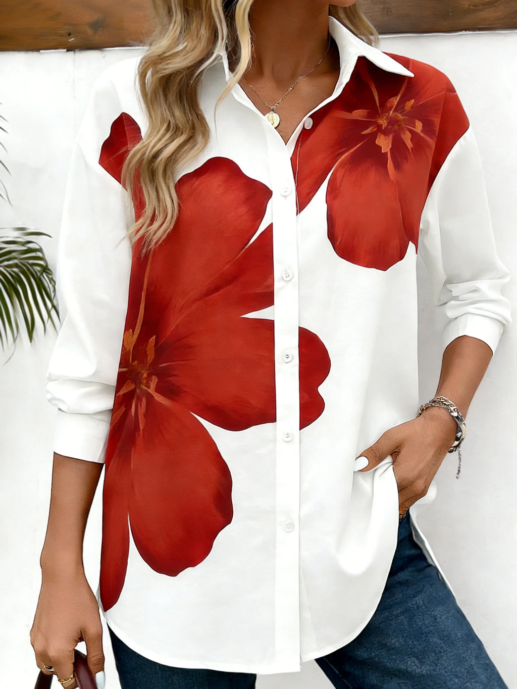 3D Printing Shawl Collar Floral Pattern Street Going Out Casual Shirt