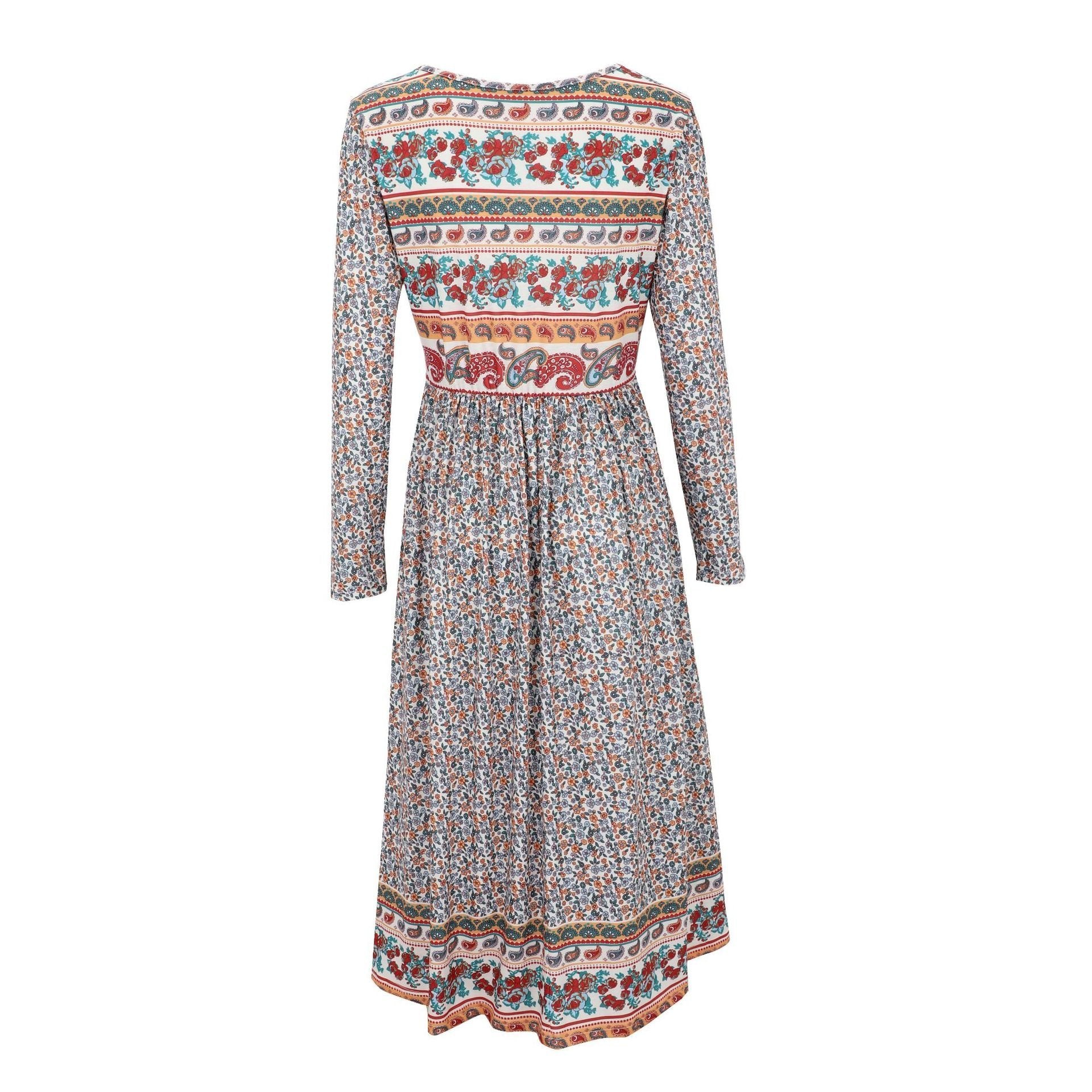 Floral Vintage Loose Crew Neck Dress With No