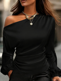 Plain Asymmetrical Collar Loose Elegant Shirt