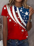 Women's Short Sleeve T-shirt Summer Red Independence Day (Flag) Printing Jersey Crew Neck Daily Going Out Casual Top