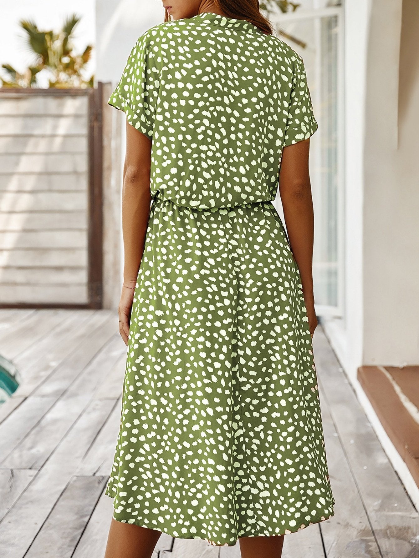 Women's Short Sleeve Summer Blue Polka Dots Split Joint V Neck Daily Going Out Vintage Maxi A-Line T-Shirt Dress Dress