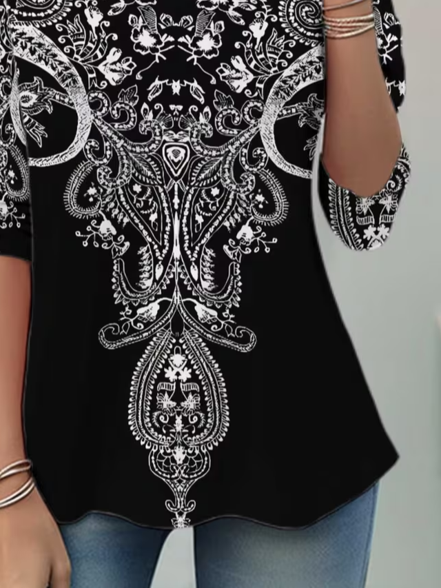 Women's Long Sleeve T-shirt Spring/Fall Black Abstract Jersey Crew Neck Daily Going Out Casual Top