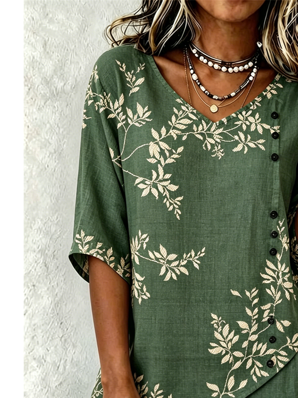 Vintage Botanical Pattern Loose V Neck Shirt