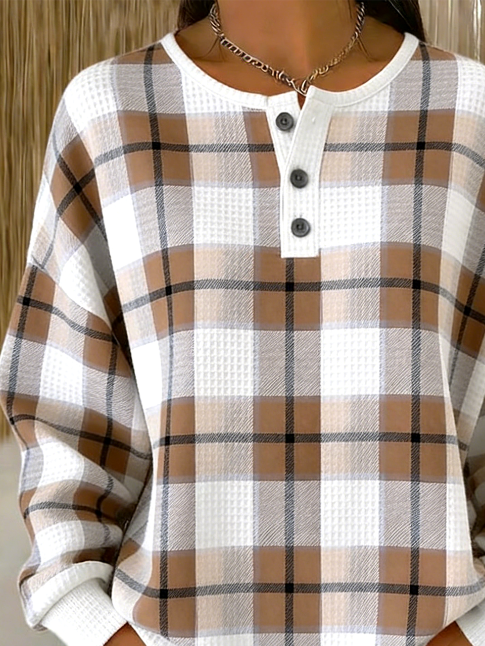 Others Casual Loose Plaid Sweatshirt