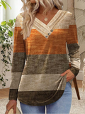 Casual Cotton Striped V Neck T-Shirt