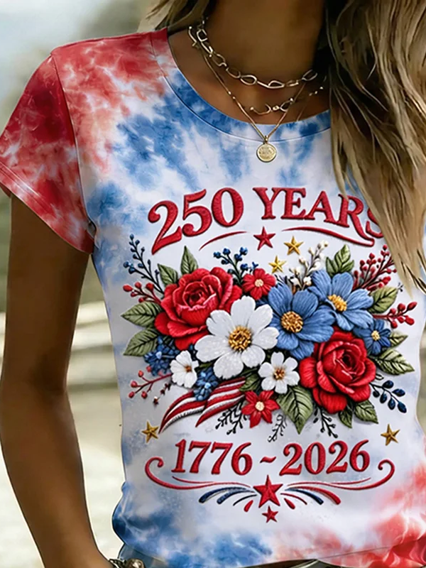 Women's Short Sleeve T-shirt Summer As Picture Text Letters Printing Jersey Crew Neck Daily Going Out Casual Top