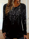 Women's Long Sleeve T-shirt Spring/Fall Black Abstract Printing Jersey Crew Neck Daily Going Out Casual Top