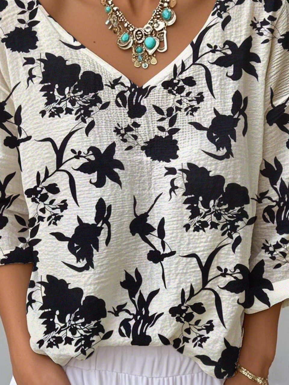 Casual Jersey Loose V Neck T-Shirt
