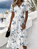 V Neck Elegant Regular Fit Botanical Pattern Dress With No
