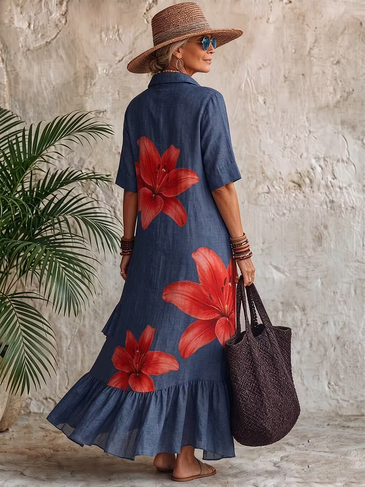 Women’s Cotton Linen Floral Maxi Dress