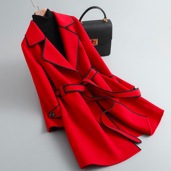 Lapel Collar Loose Woolen Winter Heavyweight Casual H-Line Mid-long Coat