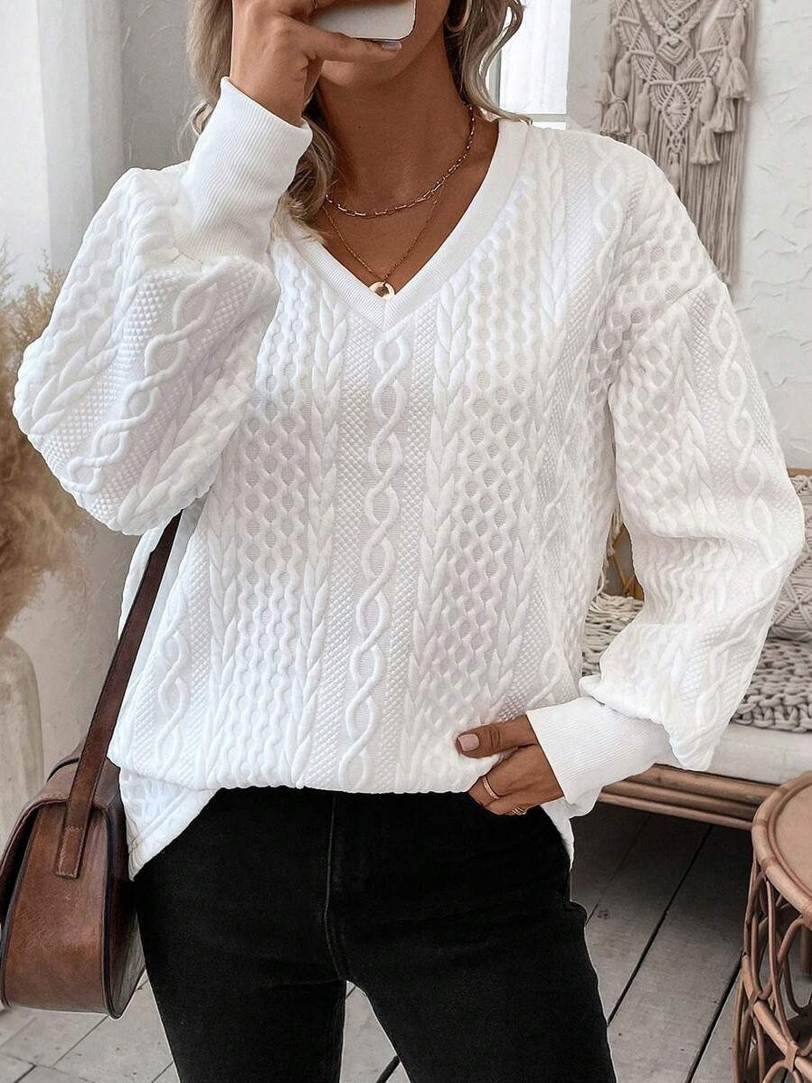 Plain Vintage Loose Fashionable And Casual Solid Color V-neck Warm Loose Long-sleeved Sweatshirt
