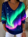 Loose V Neck Casual Gradient Pattern Knit Top