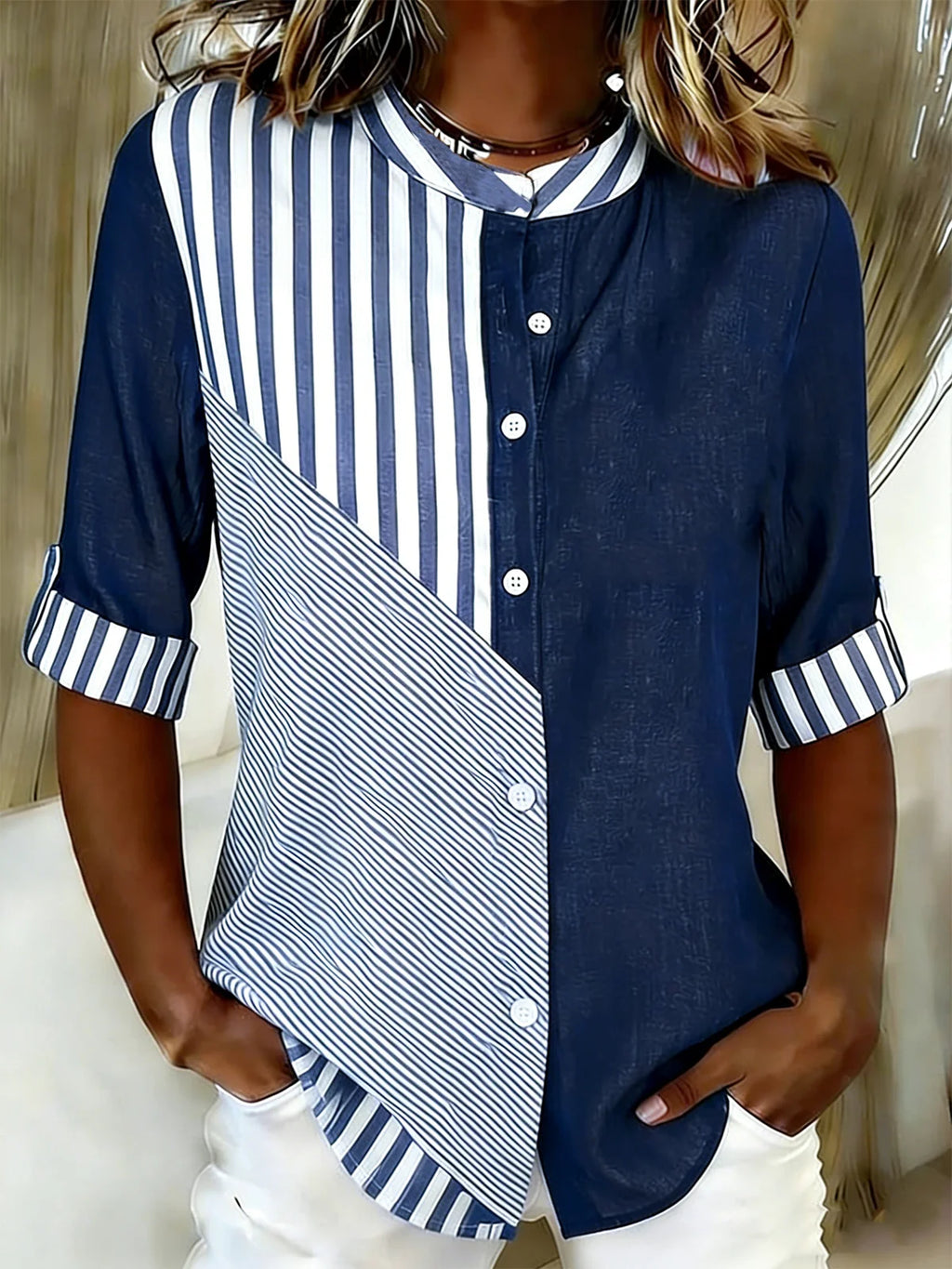 Geometric Elegant Cotton And Linen Shirt