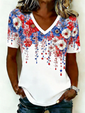 Women's Short Sleeve T-shirt Summer White Independence Day (Flag) Printing V Neck Holiday Going Out Vintage Top