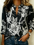 Loose Casual Floral V Neck Blouse