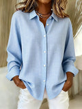 Women's Long Sleeve Shirt Spring/Fall Blue Plaid Buckle Shirt Collar Regular Sleeve Daily Going Out Casual Top
