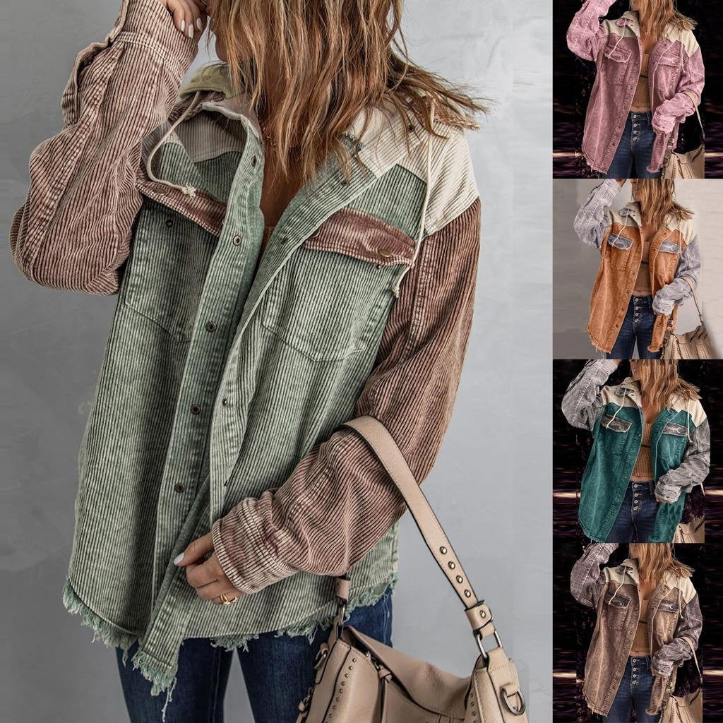 Hoodie Vintage Loose Multicolor Block Jacket