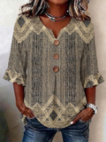 Women's Half Sleeve Blouse Summer Brown Abstract Printing V Neck Daily Going Out Vintage Top