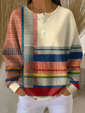 Women's Abstract Print Button-Up Casual Waffle Knit Sweatshirt