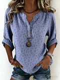 Vintage Loose Botanical Pattern Cotton-Blend Shirt
