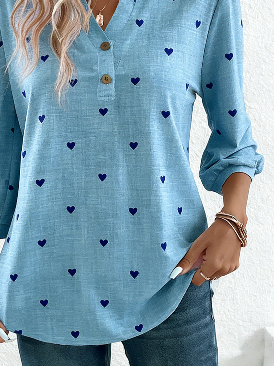 Geometric Elegant Cotton V Neck T-Shirt