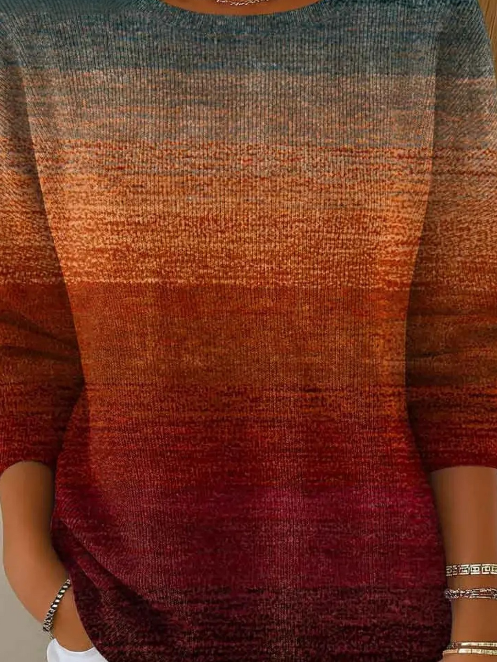Women's Autumn Gradient Striped Casual Pullover Sweater