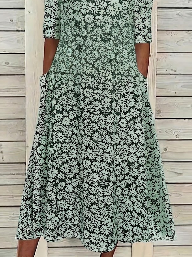 Women's Short Sleeve Summer Green Floral Printing Crew Neck Daily Going Out Casual Maxi H-Line Shift Dress Dress