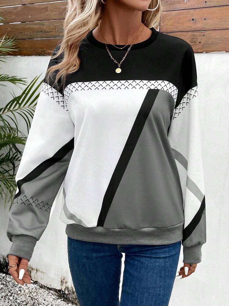 Abstract Casual Loose Crew Neck Sweatshirt
