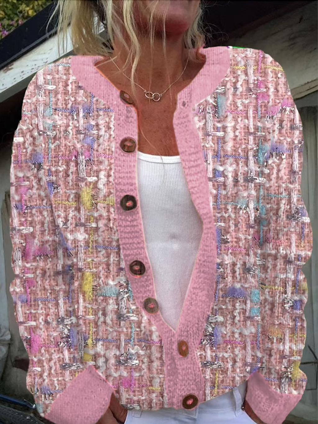 Color Block Casual Stand Collar Cardigan