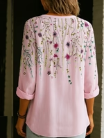 Women’s 3D Floral Print Button-Up Long Sleeve blouse