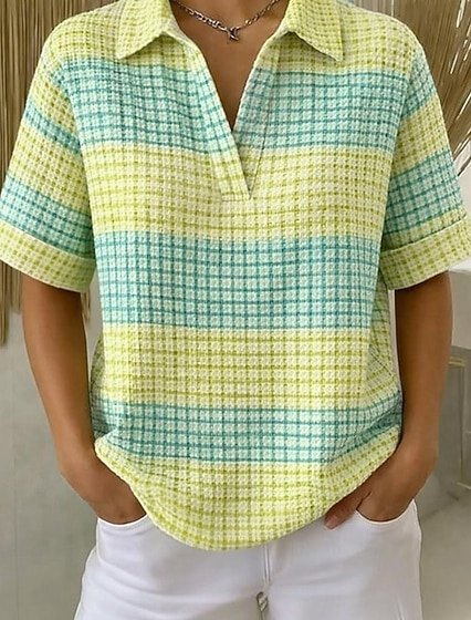 Geometric Polo Collar Vintage T-Shirt