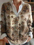 Women's Floral Pattern V-Neck Cardigan Casual Comfort Regular Sweater Jacket