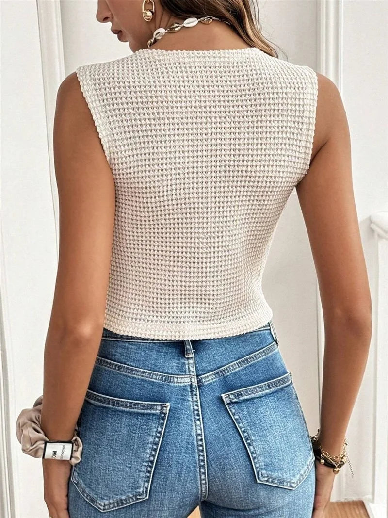 Regular Fit Plain Elegant V Neck Tank Top