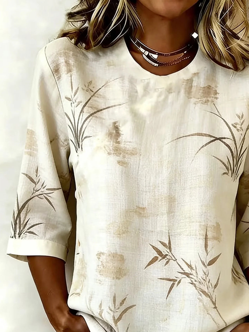 Women's Half Sleeve Blouse Summer Apricot Plants Printing Crew Neck Daily Going Out Vintage Top