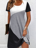 Women's Short Sleeve Summer As Picture Multicolor Block Printing Crew Neck Daily Going Out Casual Midi A-Line T-Shirt Dress Dress