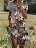 Floral Print Short Sleeve Crew Neck Dress