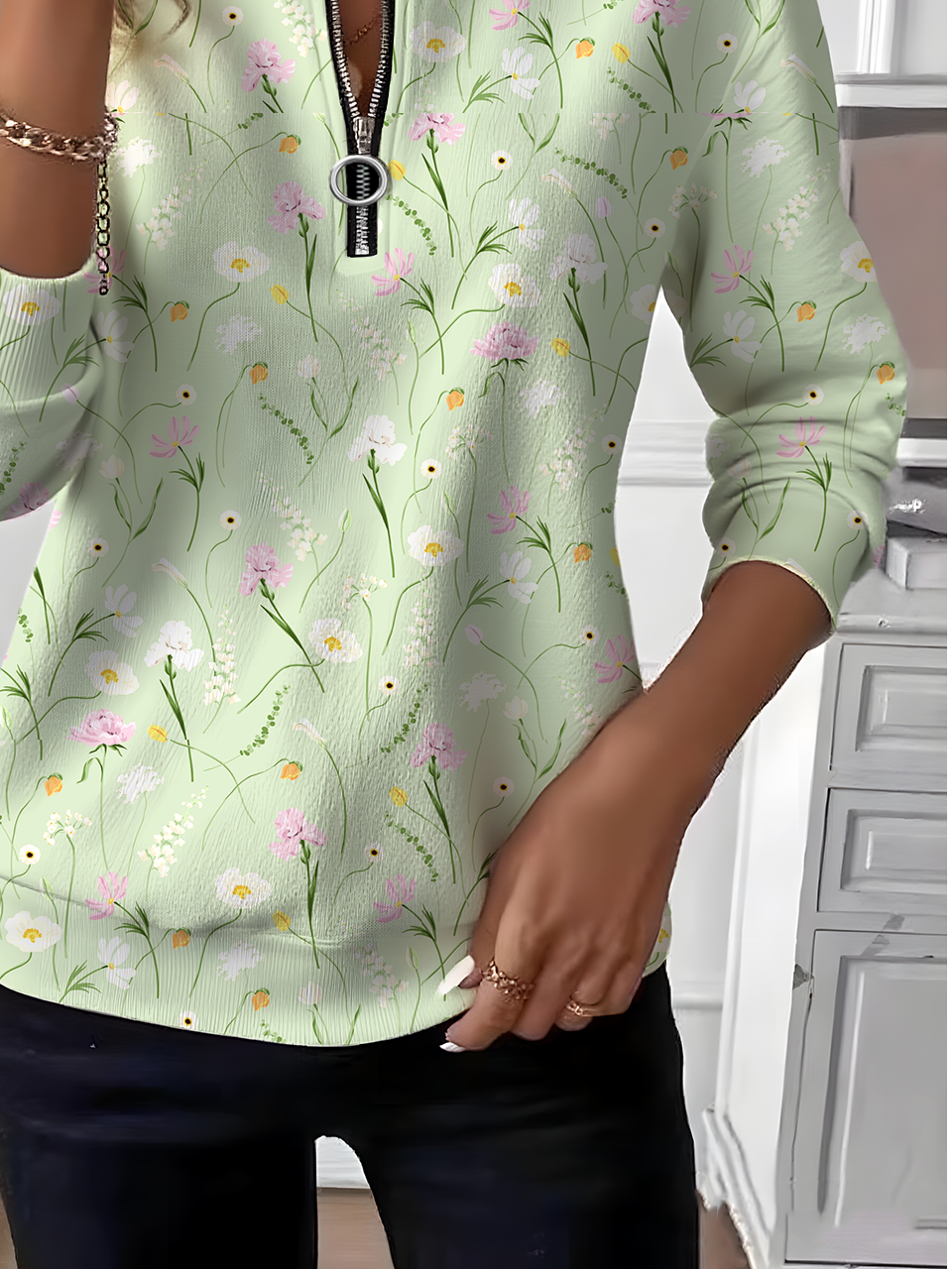 Floral Crew Neck Simple Loose Sweatshirt