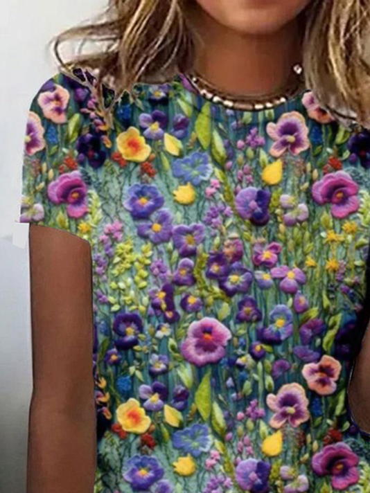 Casual Floral Crew Neck T-Shirt