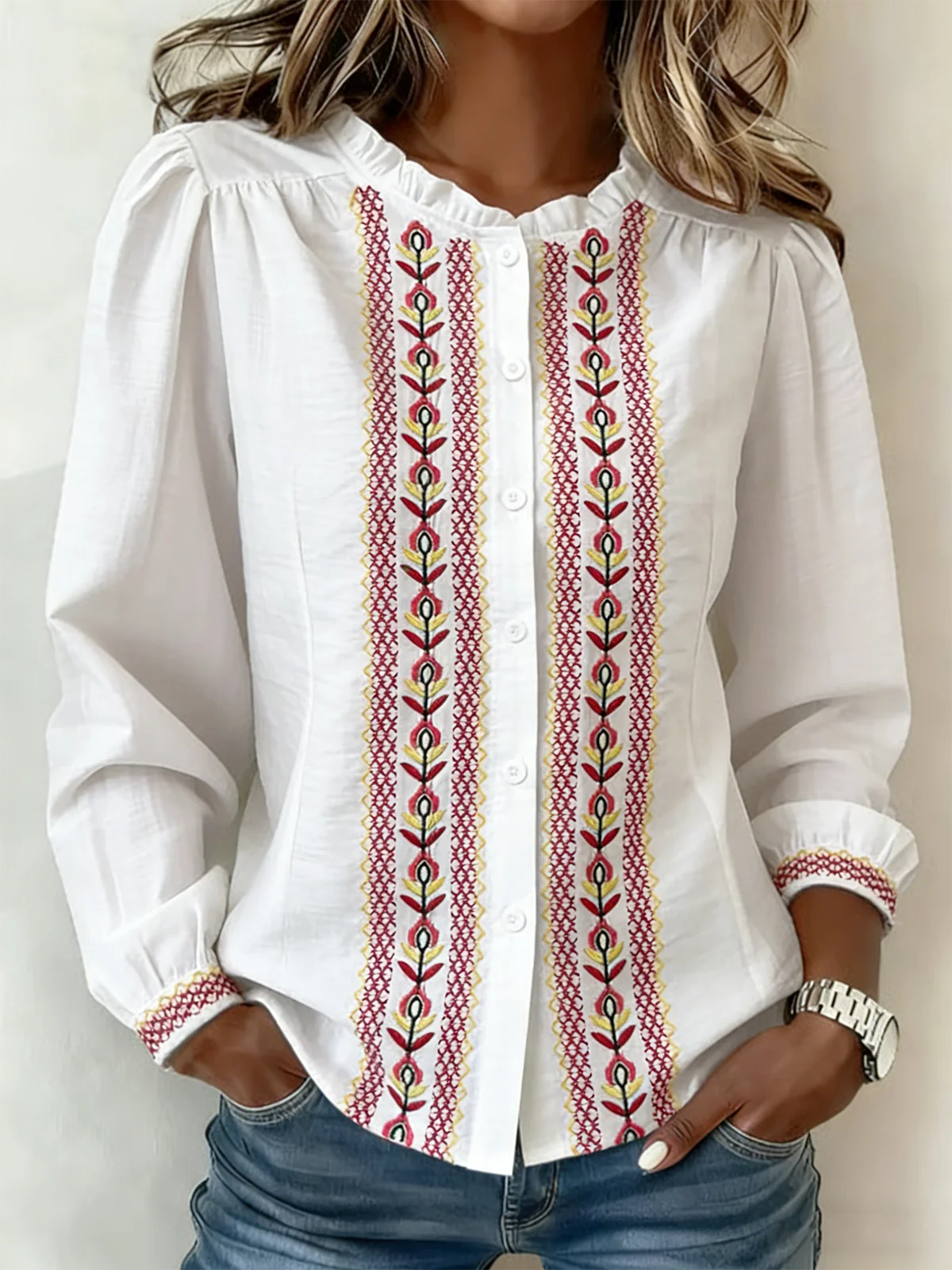 Boho Cotton Floral Loose Shirt