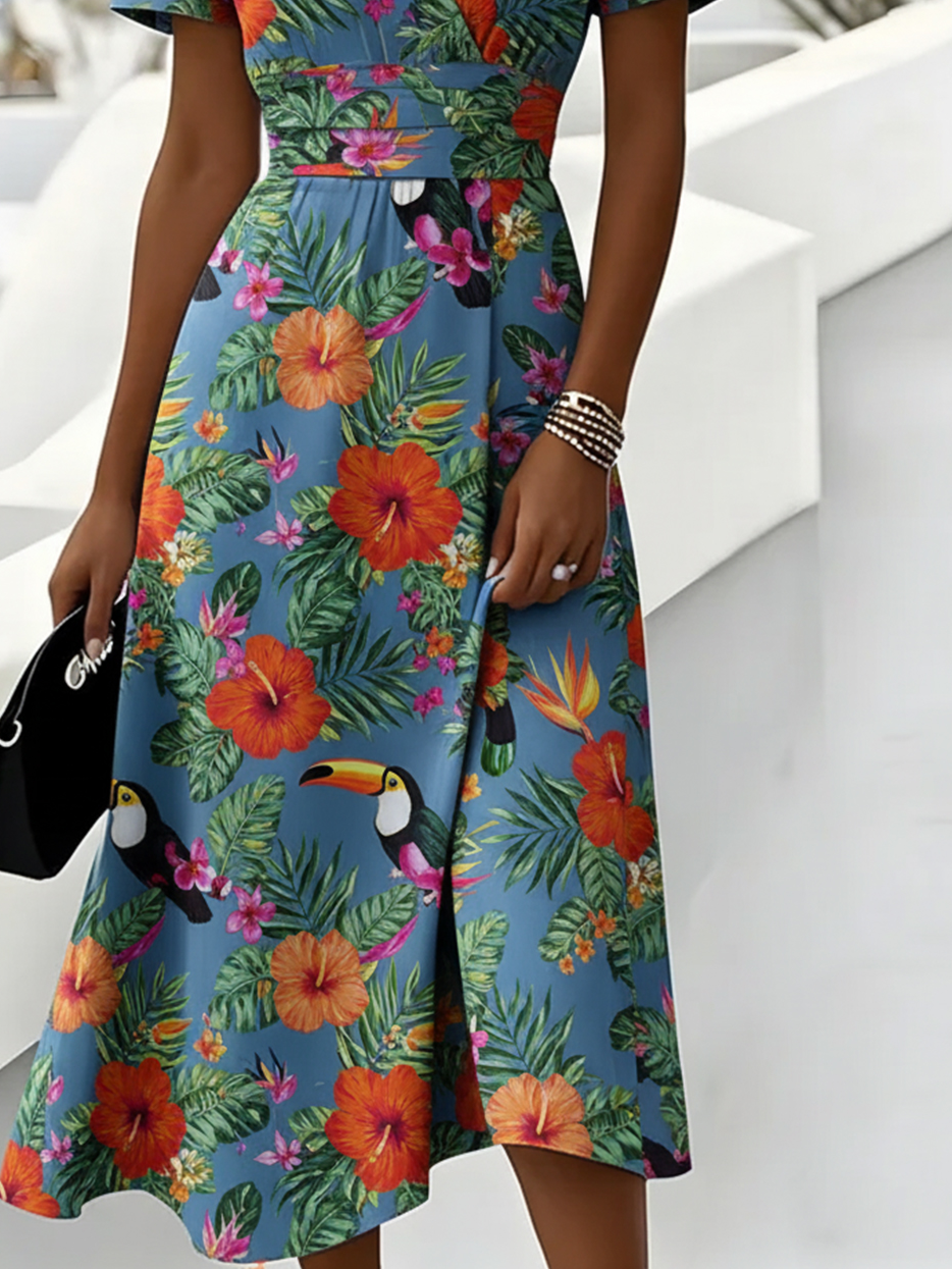 V Neck Regular Fit Elegant Dress With No