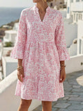 Elegant Floral V Neck 3/4 Sleeve Ruffle Tiered Mini Dress Casual Summer Flowy dress