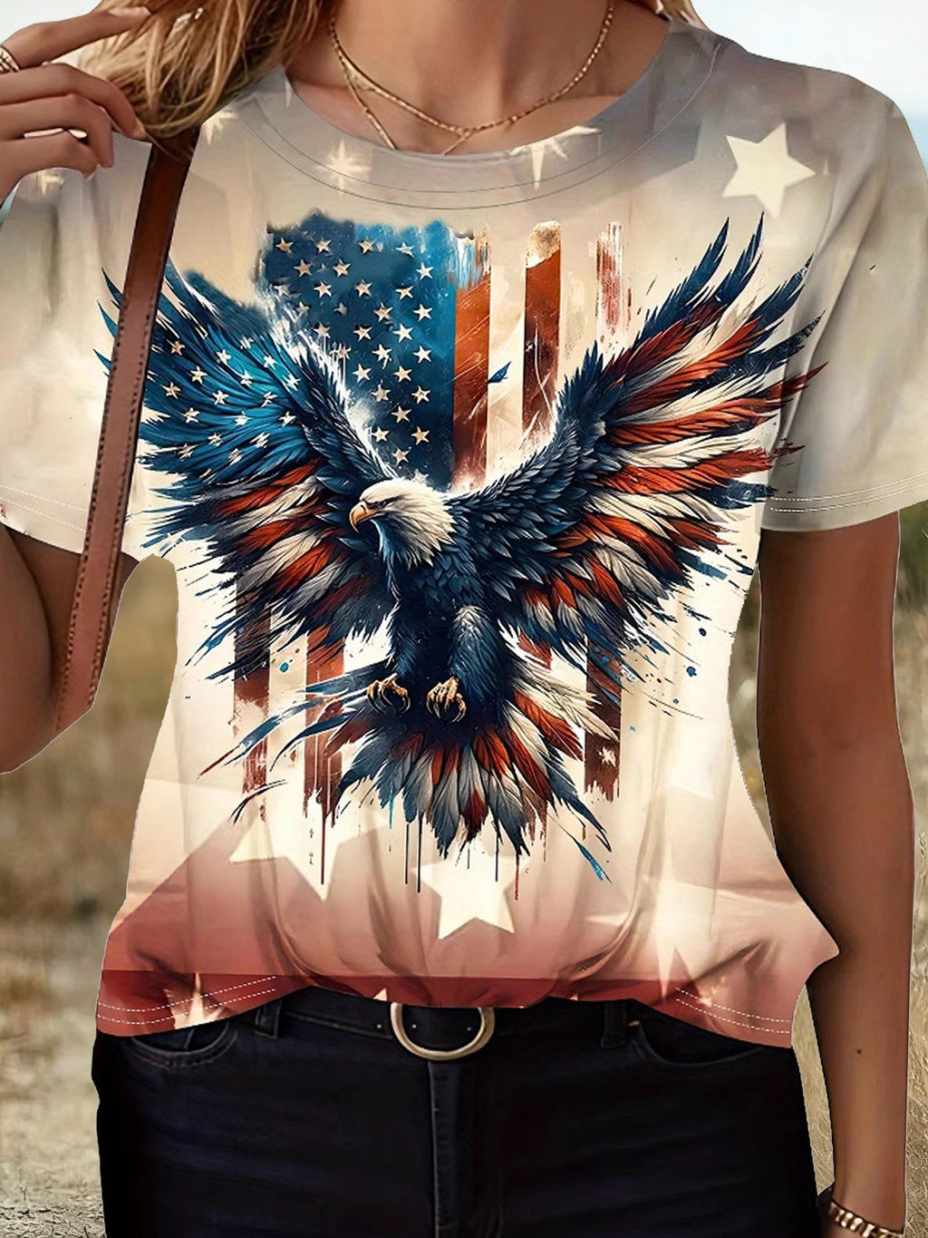 3D Printing Eagle Old Gloru America Flag Summer Crew Neck Short Sleeve Going Out Casual T-Shirt